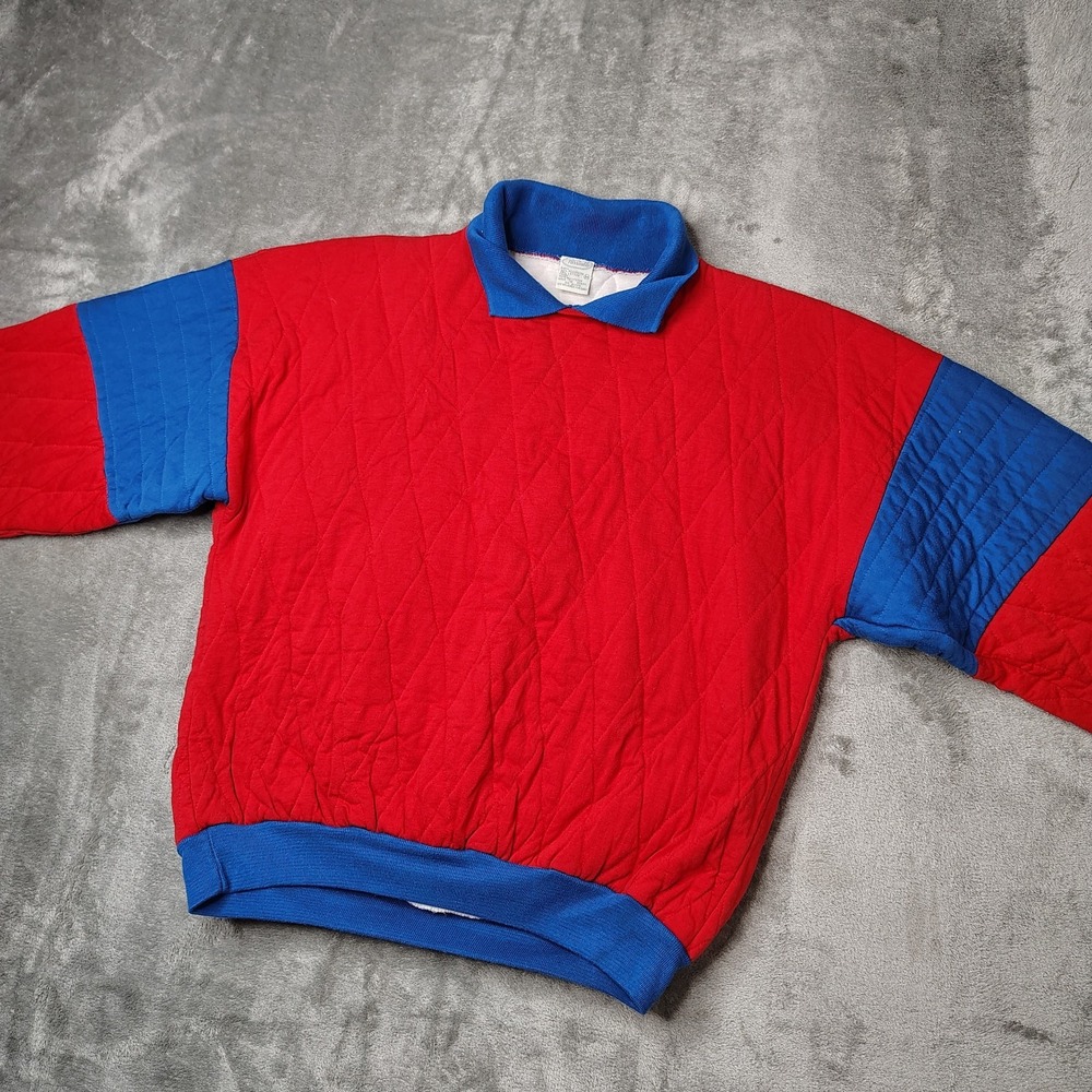 Parrinello Quilted Pullover Sweatshirt Womens Medium Red Blue Colorblock Vintage